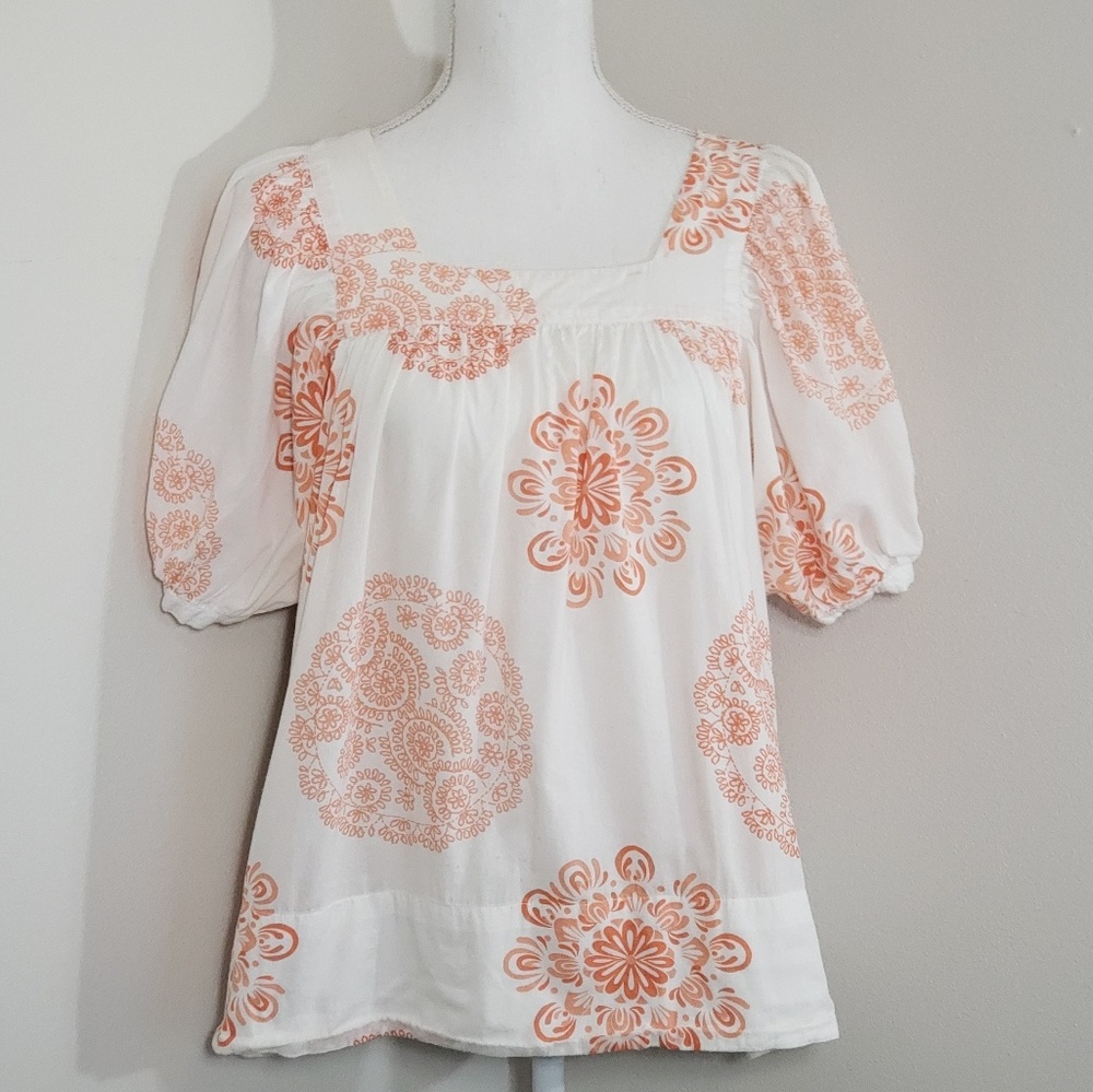 Petals White & Coral Boho Blouse